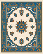 Ornate Blue Golden Floral Medallion Rug