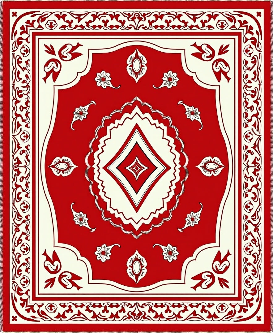 Crimson Ivory Ornate Diamond Floral Rug