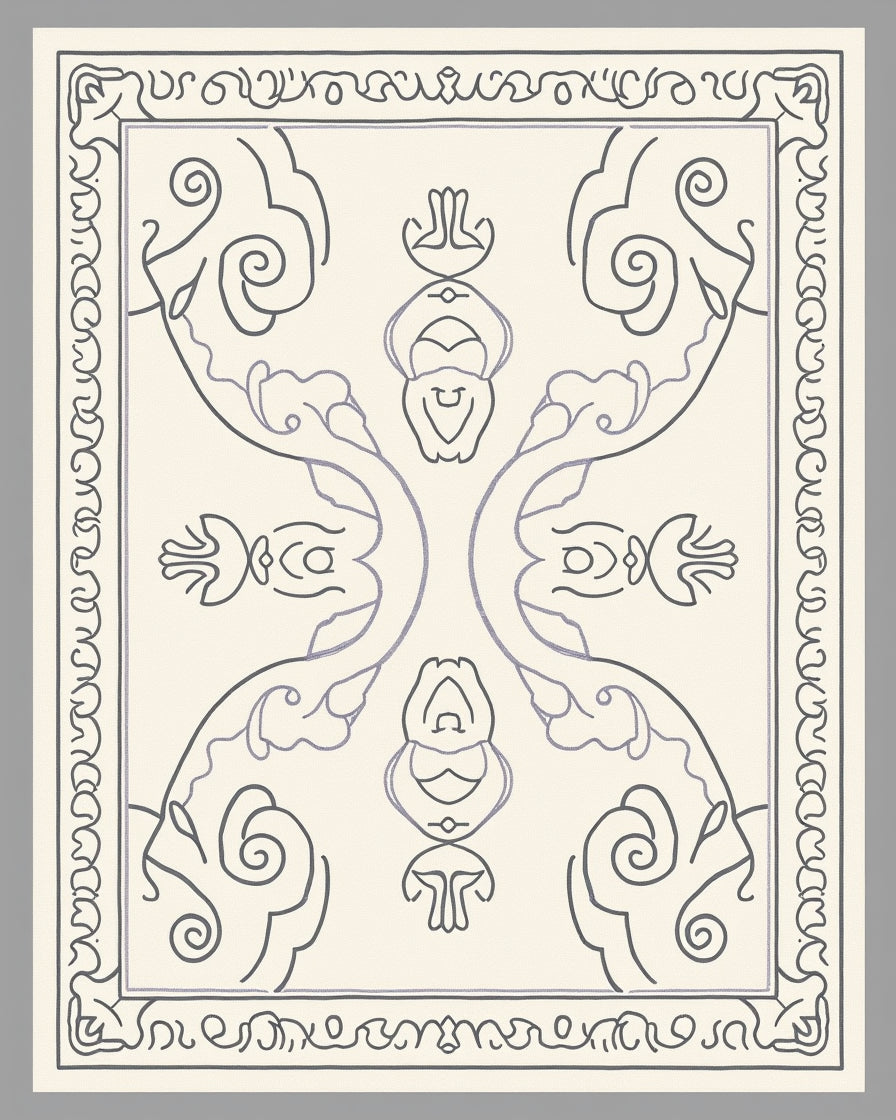 Ornate Gray Floral Symmetry Rug