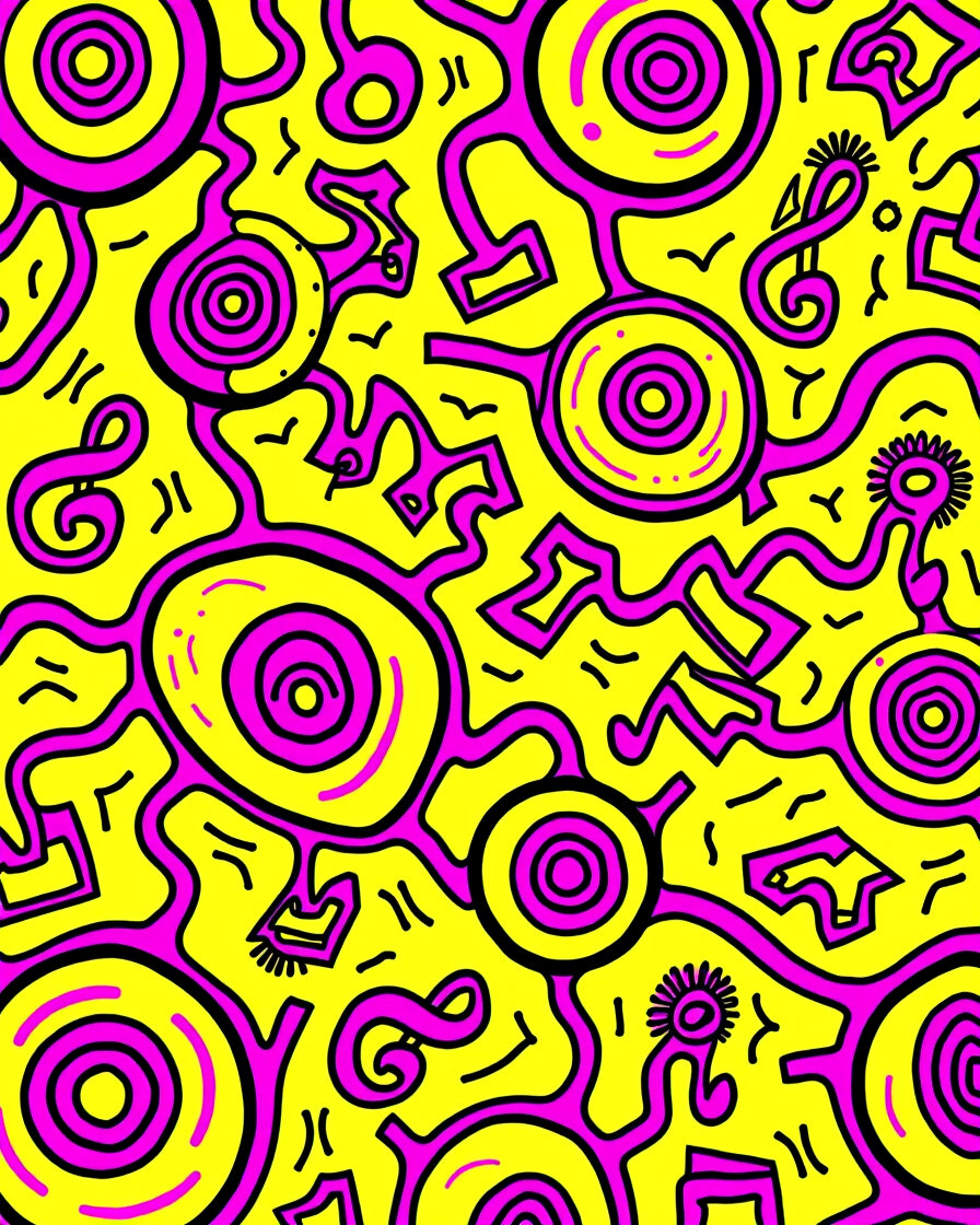 Vibrant Pink And Yellow Doodles Rug