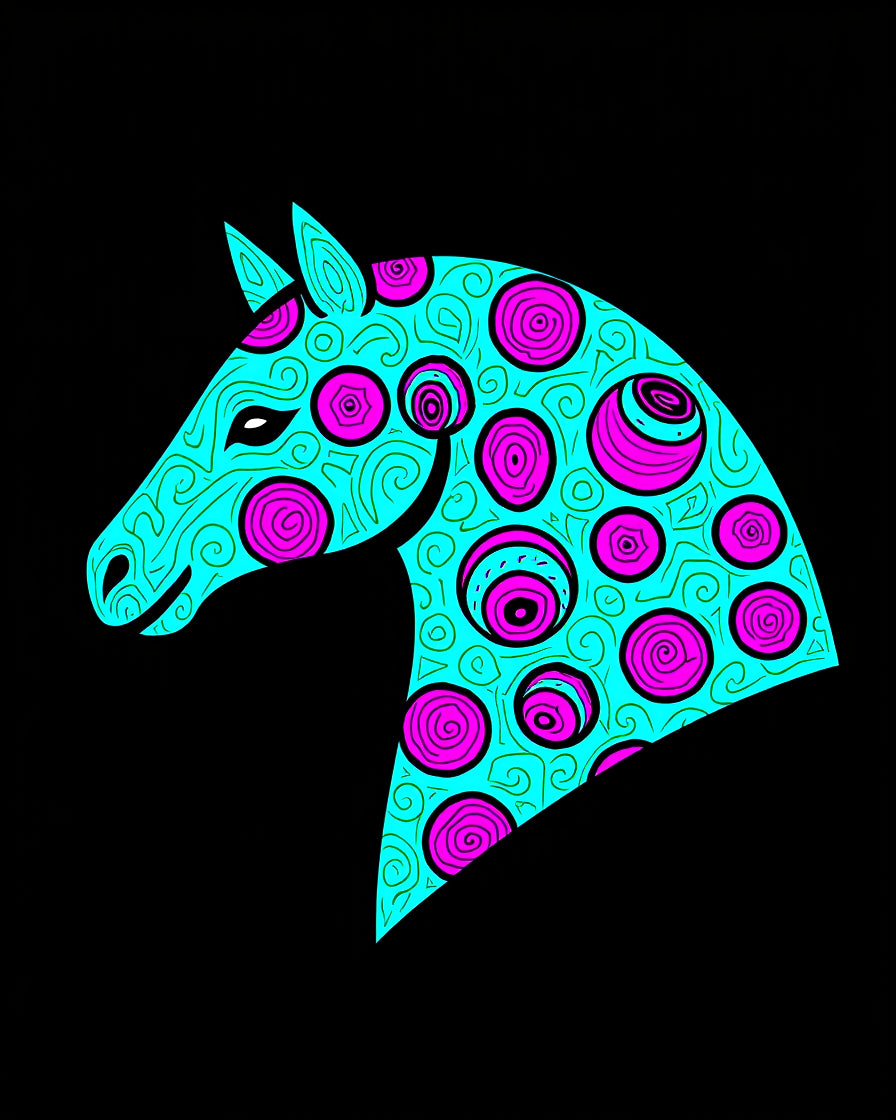 Aqua Pink Swirl Horse Head Rug