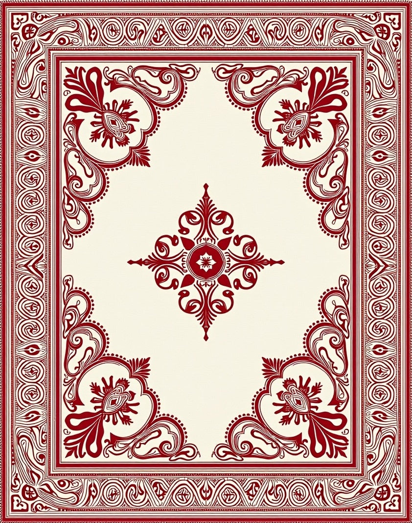 Rich Burgundy Scrollwork Central Star Rug