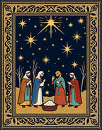 Golden Starry Night Religious Scene Rug