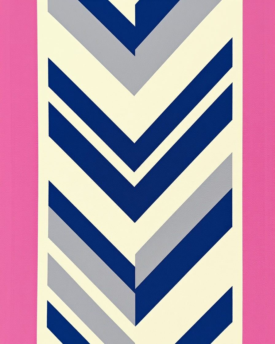 Pink Ivory Blue Chevron Geometric Rug