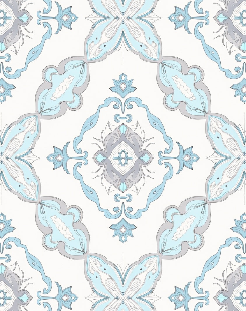 Pale Blue Floral Medallion Harmony Rug