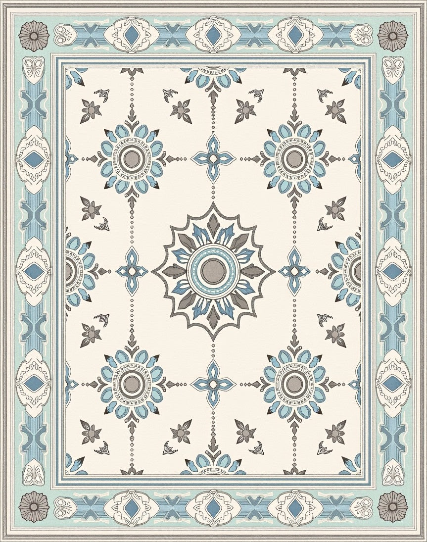 Soft Blue Medallion Garden Rug