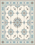 Soft Blue Medallion Garden Rug