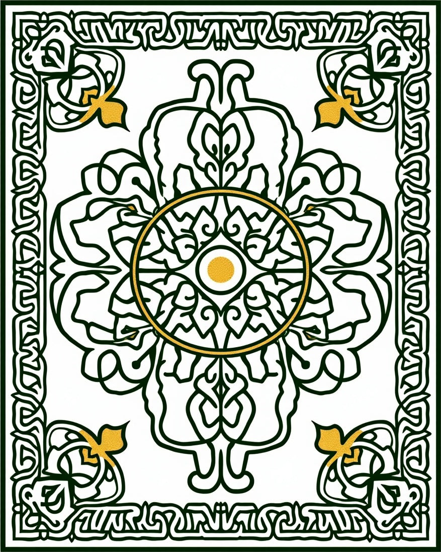 Emerald and Gold Central Medallion Rug