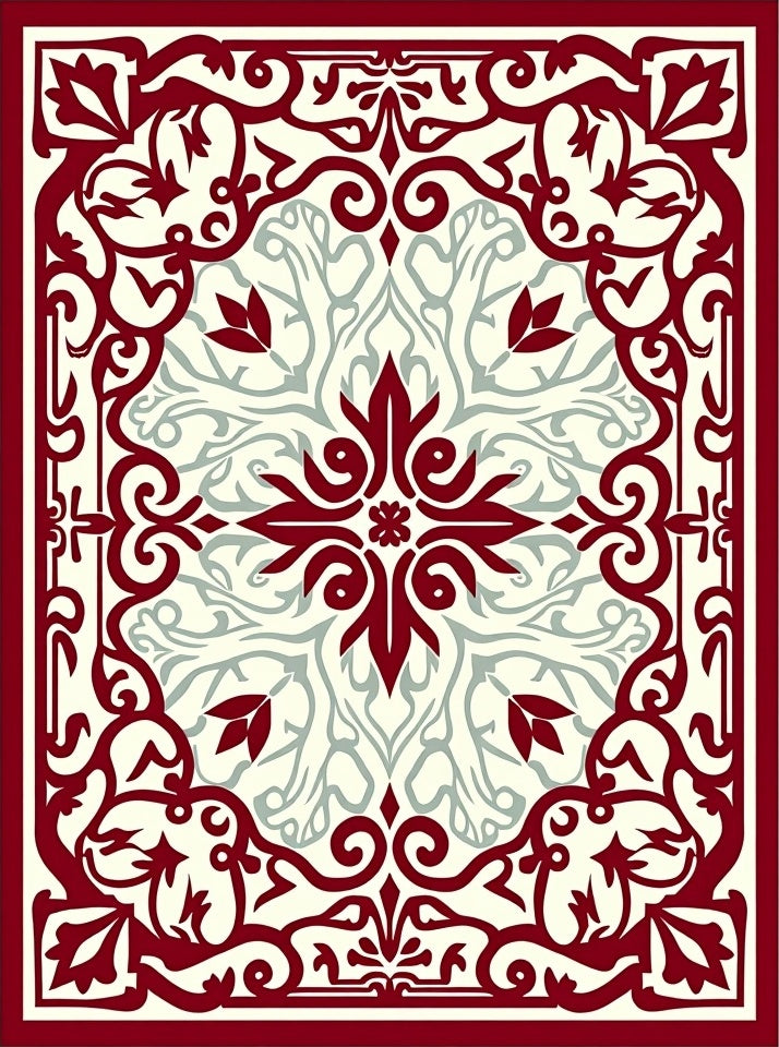 Crimson Cream Swirl Floral Medallion Rug