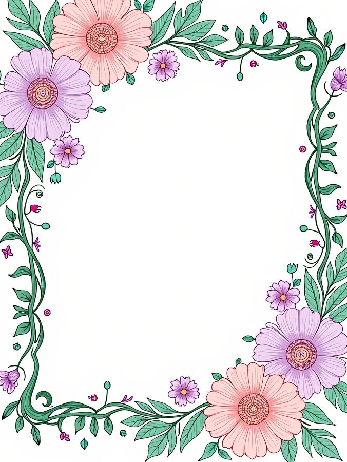 Whimsical Pastel Floral Vine Border Rug