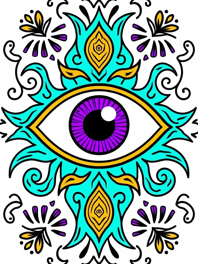 Vibrant Purple Eye Turquoise Floral Rug