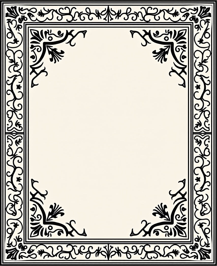 Classic Black Cream Floral Border Rug