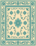 Aqua Cream Floral Scroll Border Rug