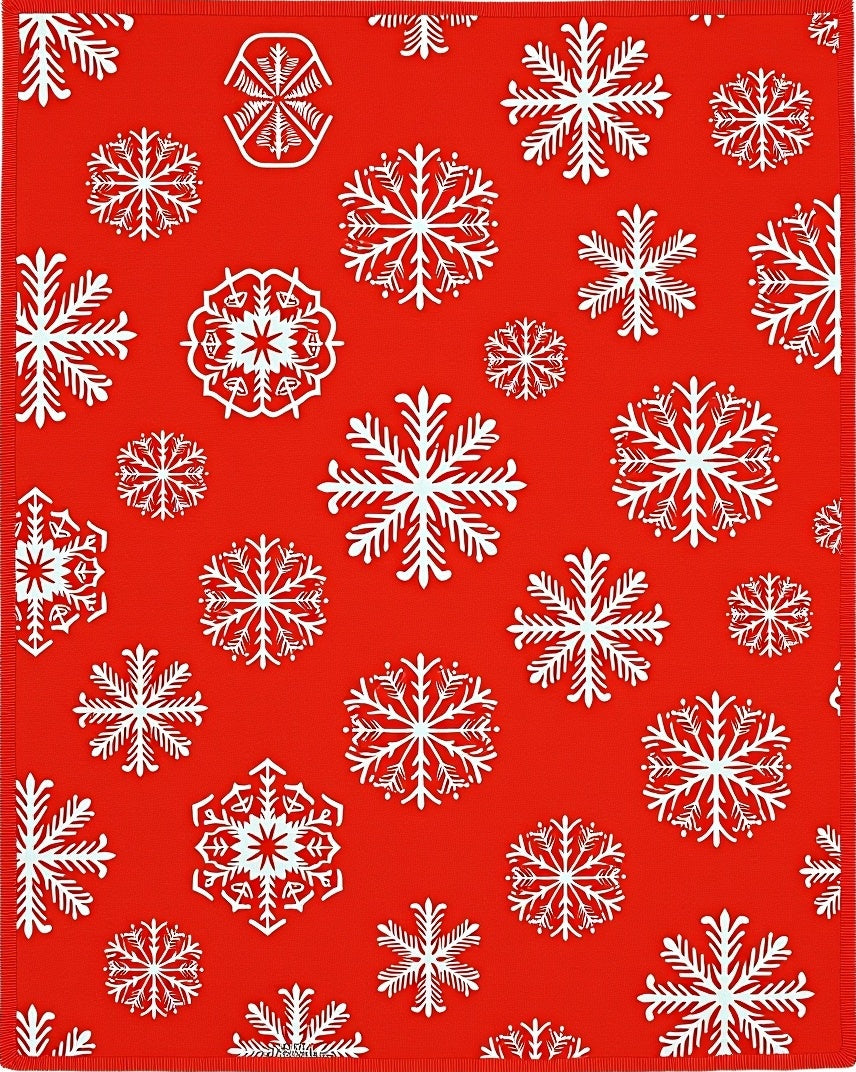 Winter White Snowflakes on Red Background Rug