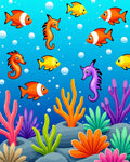 Ocean Life Clownfish Seahorse Coral Rainbow Rug