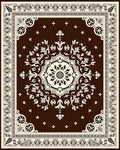Brown Cream Floral Medallion Scrollwork Rug