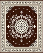 Brown Cream Floral Medallion Scrollwork Rug