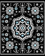 Black Blue White Floral Medallion Rug