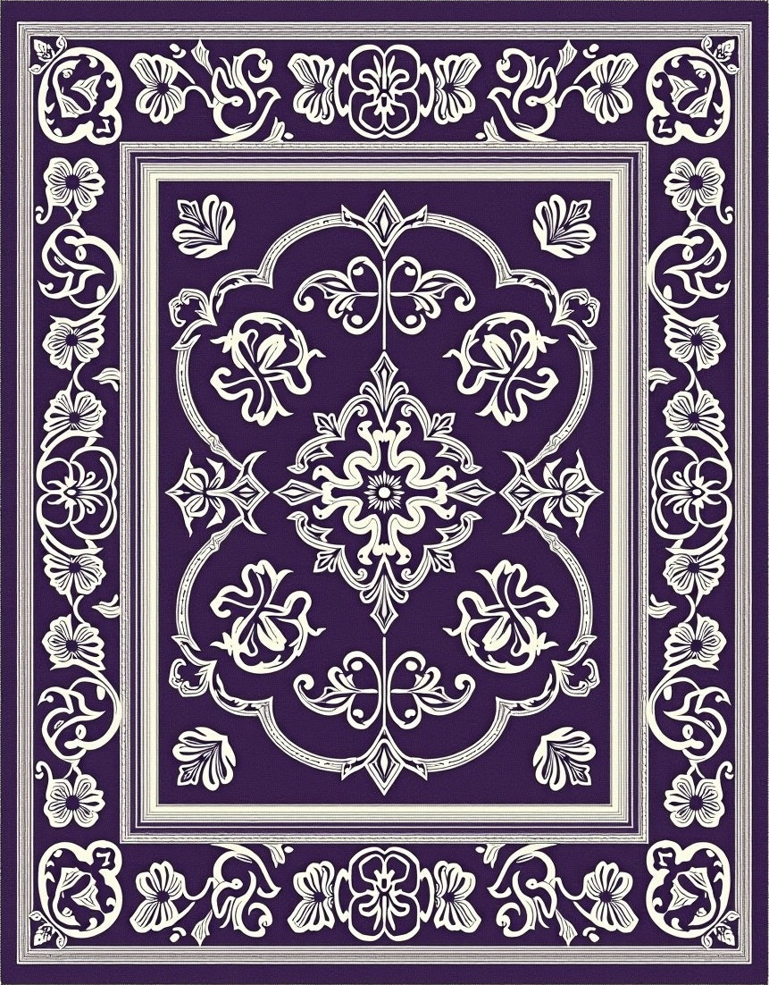 Regal Plum Floral Scroll Medallion Rug
