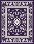 Regal Plum Floral Scroll Medallion Rug