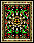 Red Green Gold Blossom Medallion Rug