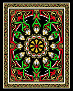 Red Green Gold Blossom Medallion Rug