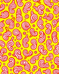 Vibrant Red Swirls Yellow Background Rug
