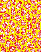 Vibrant Red Swirls Yellow Background Rug
