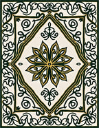 Bold Emerald Golden Floral Frame Rug