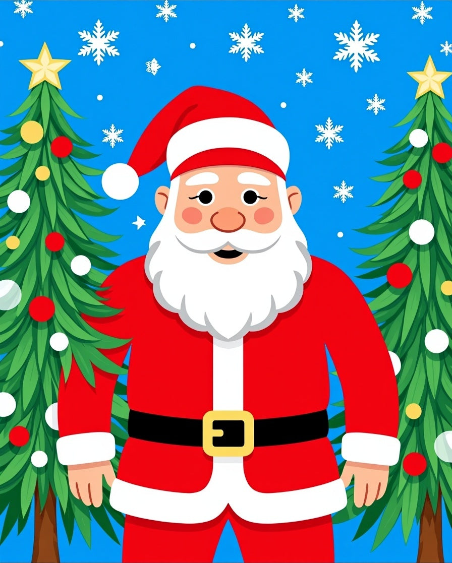 Merry Santa Claus and Snowflakes Festive Trees Rug