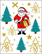 Festive Red Santa Gold Star Trees Rug