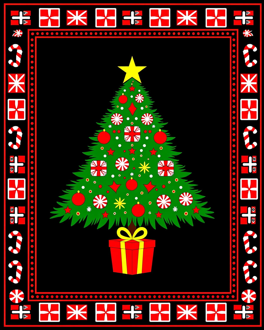 Holiday Christmas Tree Gift Border Rug