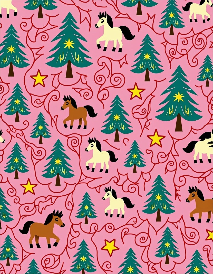 Pink Horses and Trees with Stars Rug