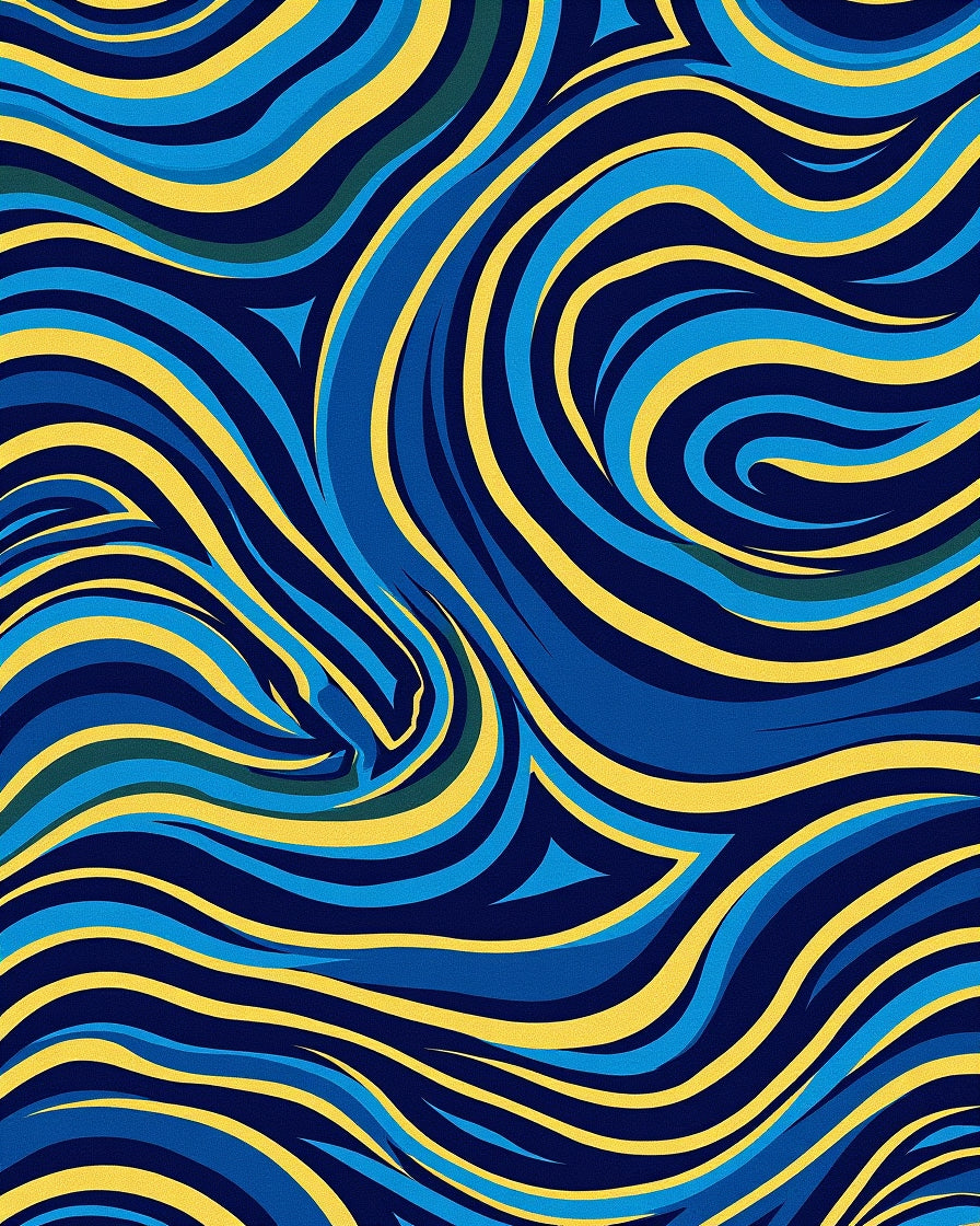 Bold Blue Yellow Wavy Abstract Rug