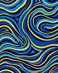 Bold Blue Yellow Wavy Abstract Rug