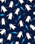 Cute Penguin Navy Blue Playful Elements Rug