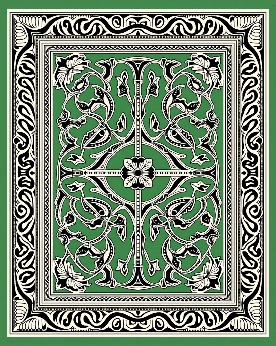 Emerald Green Floral Scroll Border Rug