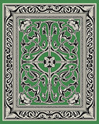 Emerald Green Floral Scroll Border Rug