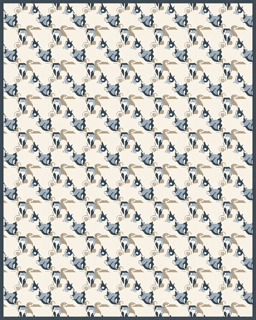 Abstract Geometric Shapes Cream Blue Rug