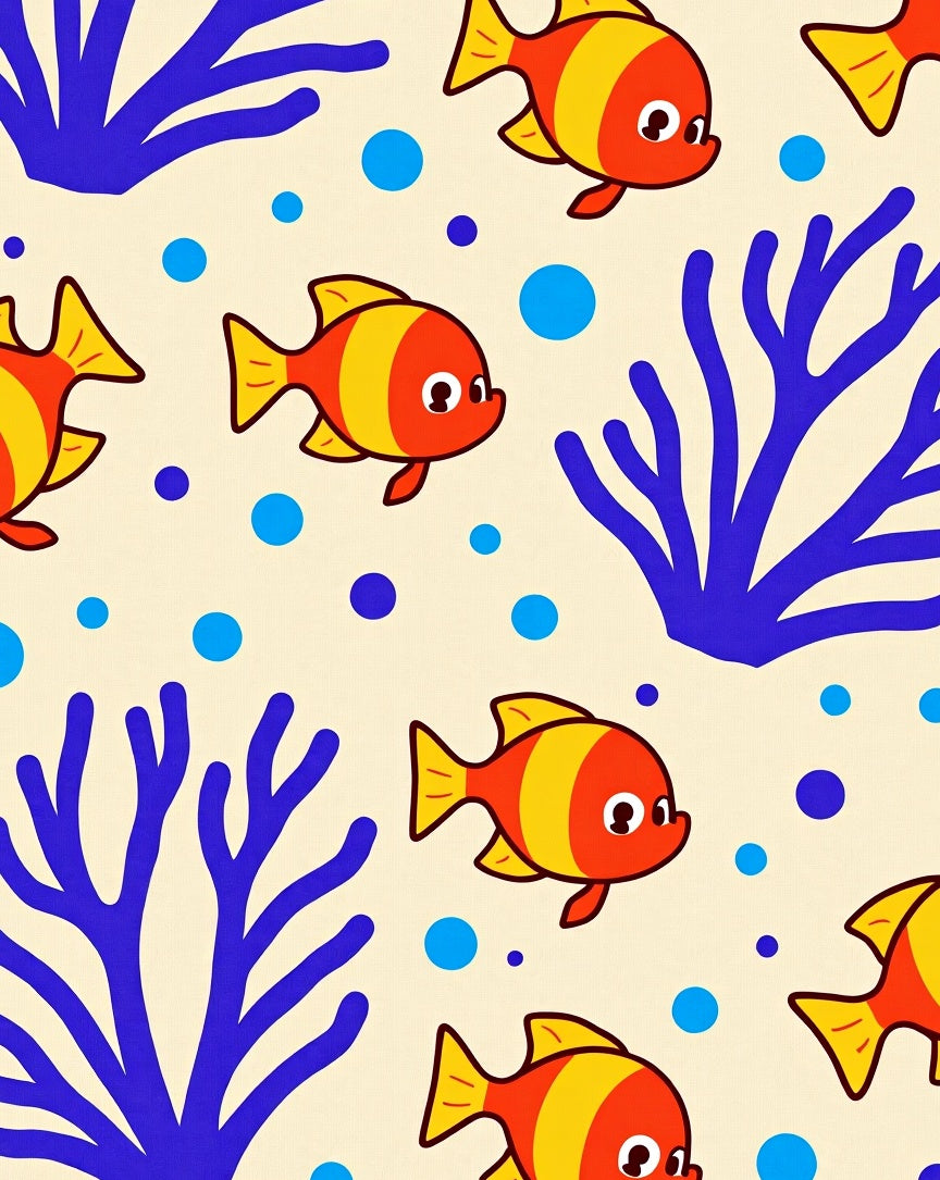 Whimsical Orange Fish Blue Coral Scene Rug
