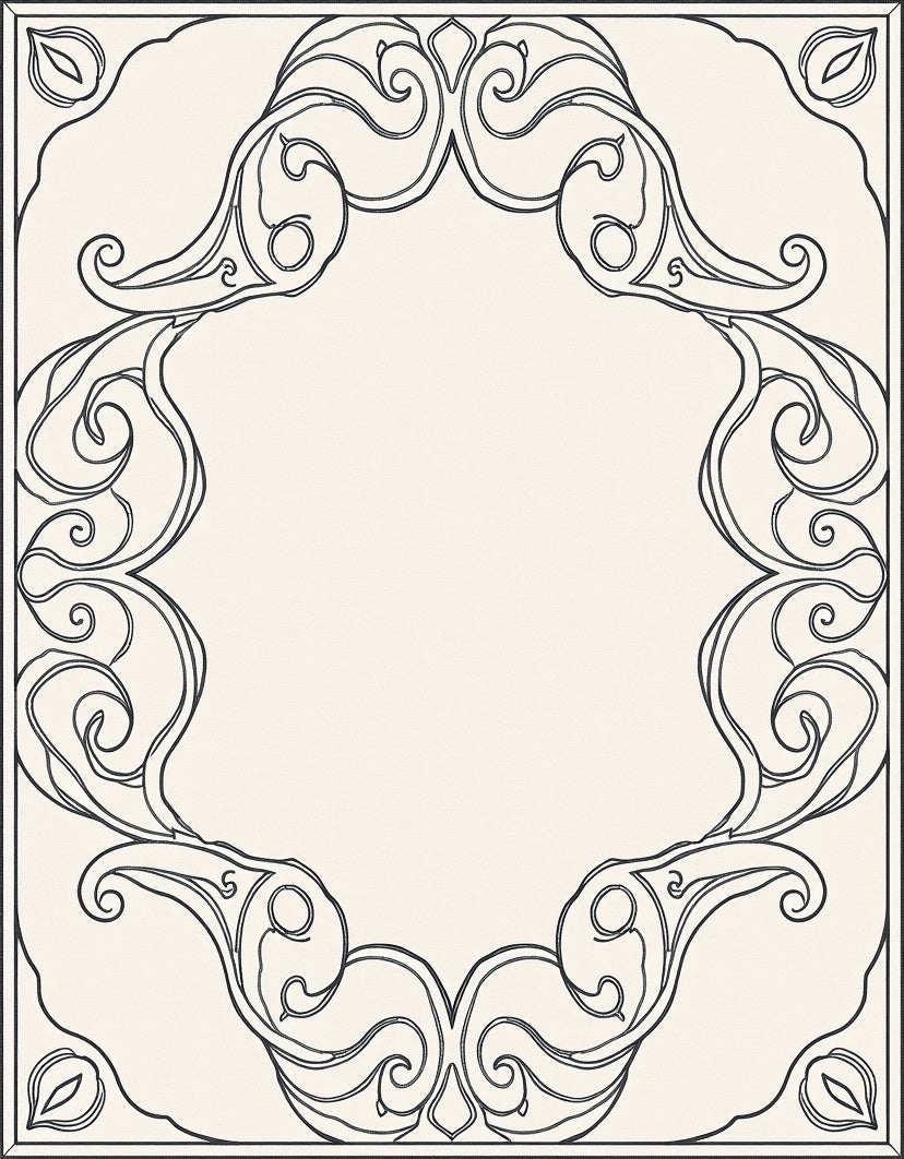 Elegant Black Swirl Scroll Border Rug