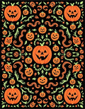 Orange Pumpkin Black Halloween Vines Rug