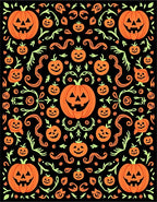 Orange Pumpkin Black Halloween Vines Rug