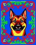 Vibrant Red Dog Tribal Frame Rug