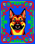 Vibrant Red Dog Tribal Frame Rug