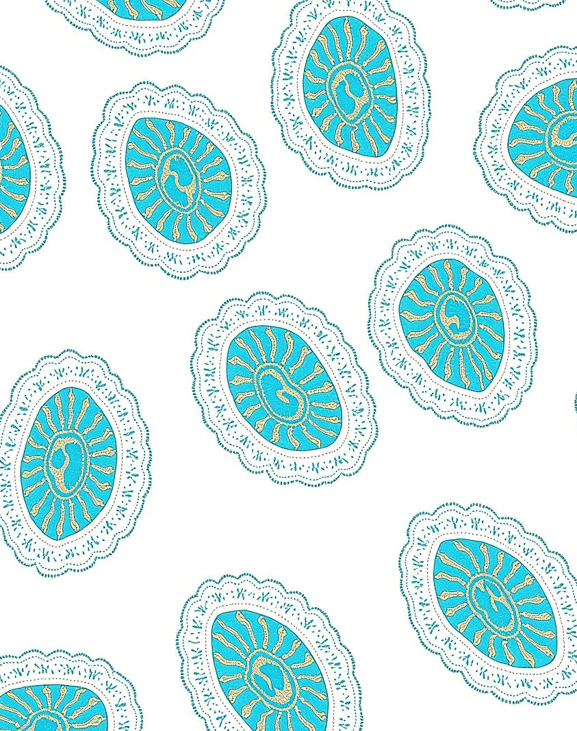Aqua Golden Sunburst Medallion Rug