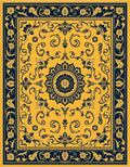 Ornate Gold and Navy Floral Medallion Rug