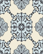 Light Blue Scrollwork Damask Medallion Rug