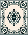Dark Emerald Floral Medallion Border Rug