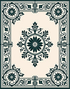 Dark Emerald Floral Medallion Border Rug